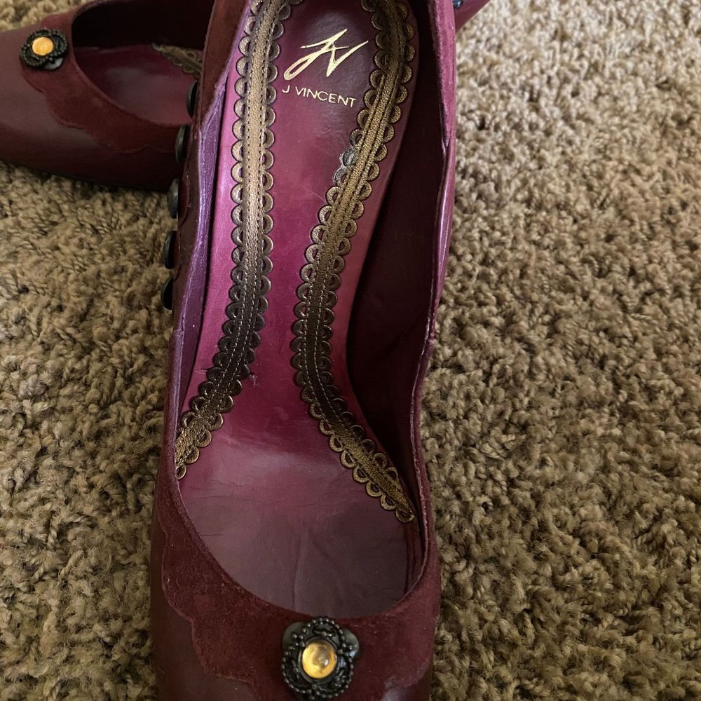 J Vincent Burgundy Wedge Heels